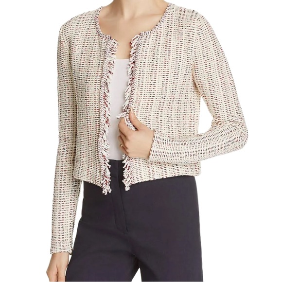Theory Galinne Speckle Boucle Knit Fringe Sweater Jacket - Picture 1 of 9
